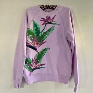 True Vintage 80s Lee Sweatshirt, Tropical Lavender, puffy paint appliqué, VGUC
